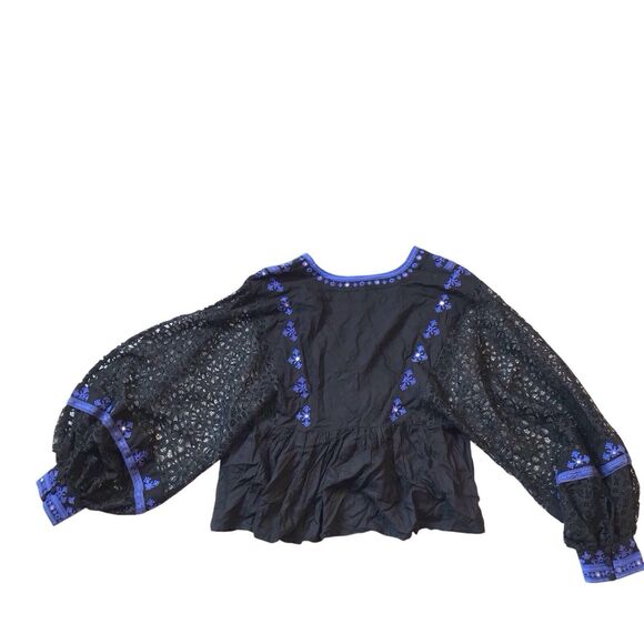 Free‎ People Black Lace Balloon Long Sleeve Boogie All Night Womens Size S Boho - Picture 6 of 9